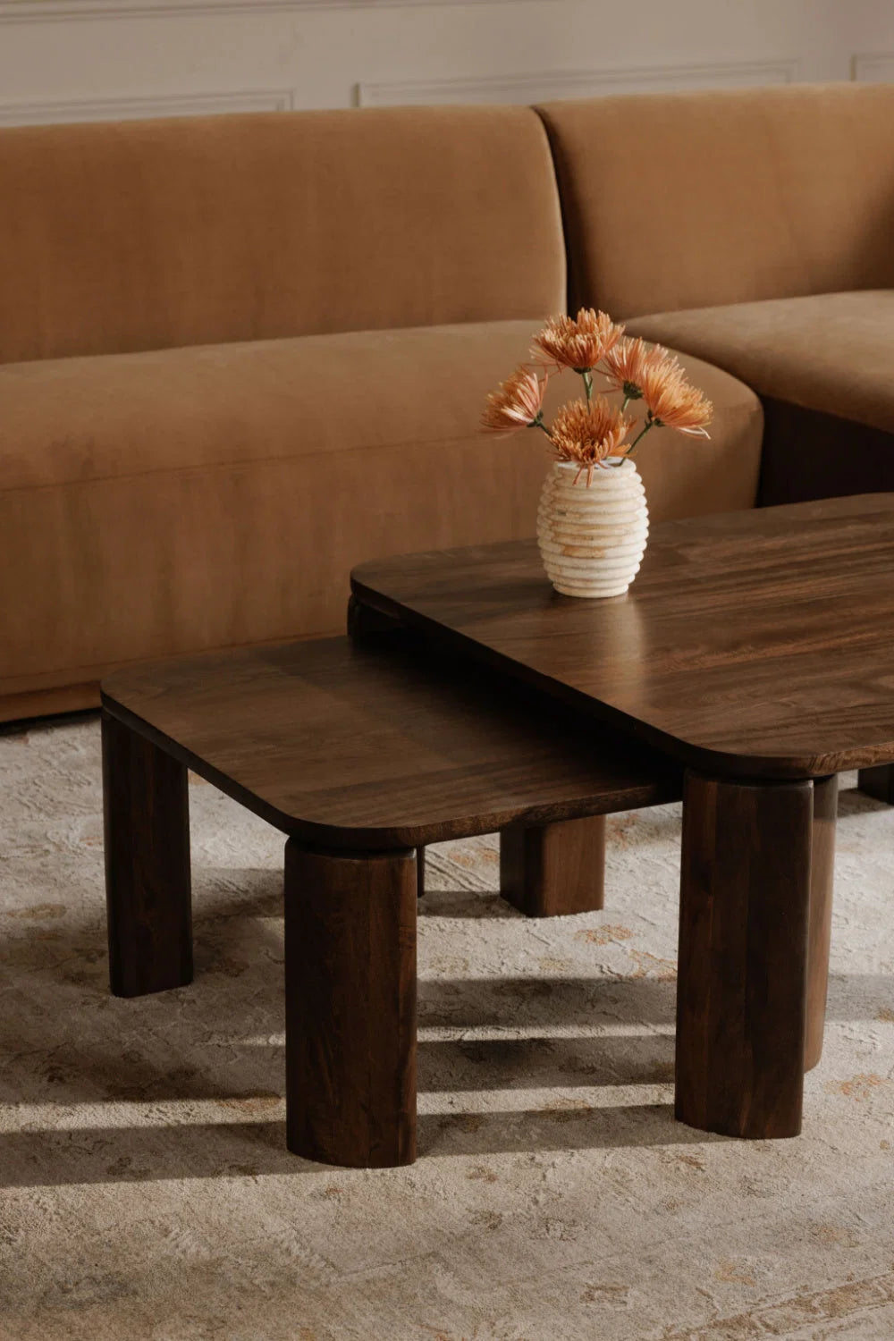 Luxury Brown Wood Nesting Coffee Table Modern Italian Style for Villa