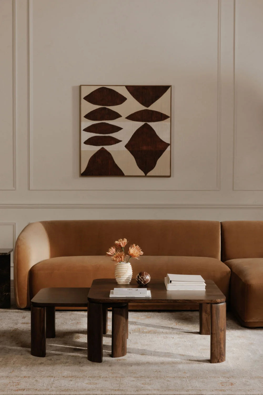 Luxury Brown Wood Nesting Coffee Table Modern Italian Style for Villa