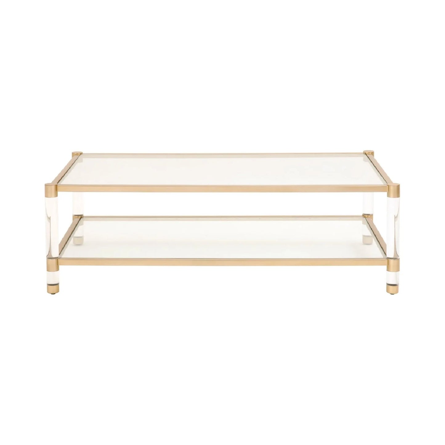 Luxury Brushed Brass Framed Glass Coffee Table Modern Italian Style for Villa