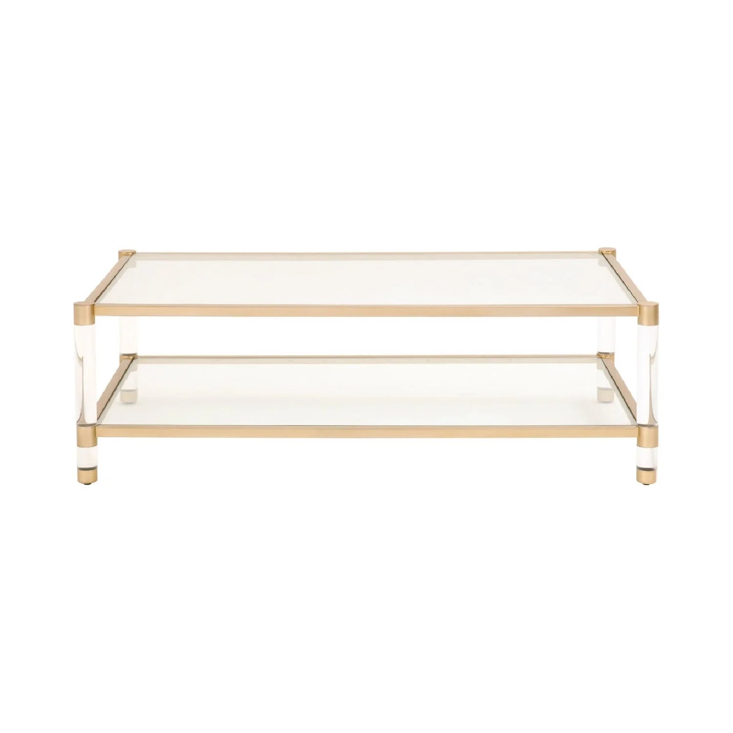 Luxury Brushed Brass Framed Glass Coffee Table Modern Italian Style for Villa