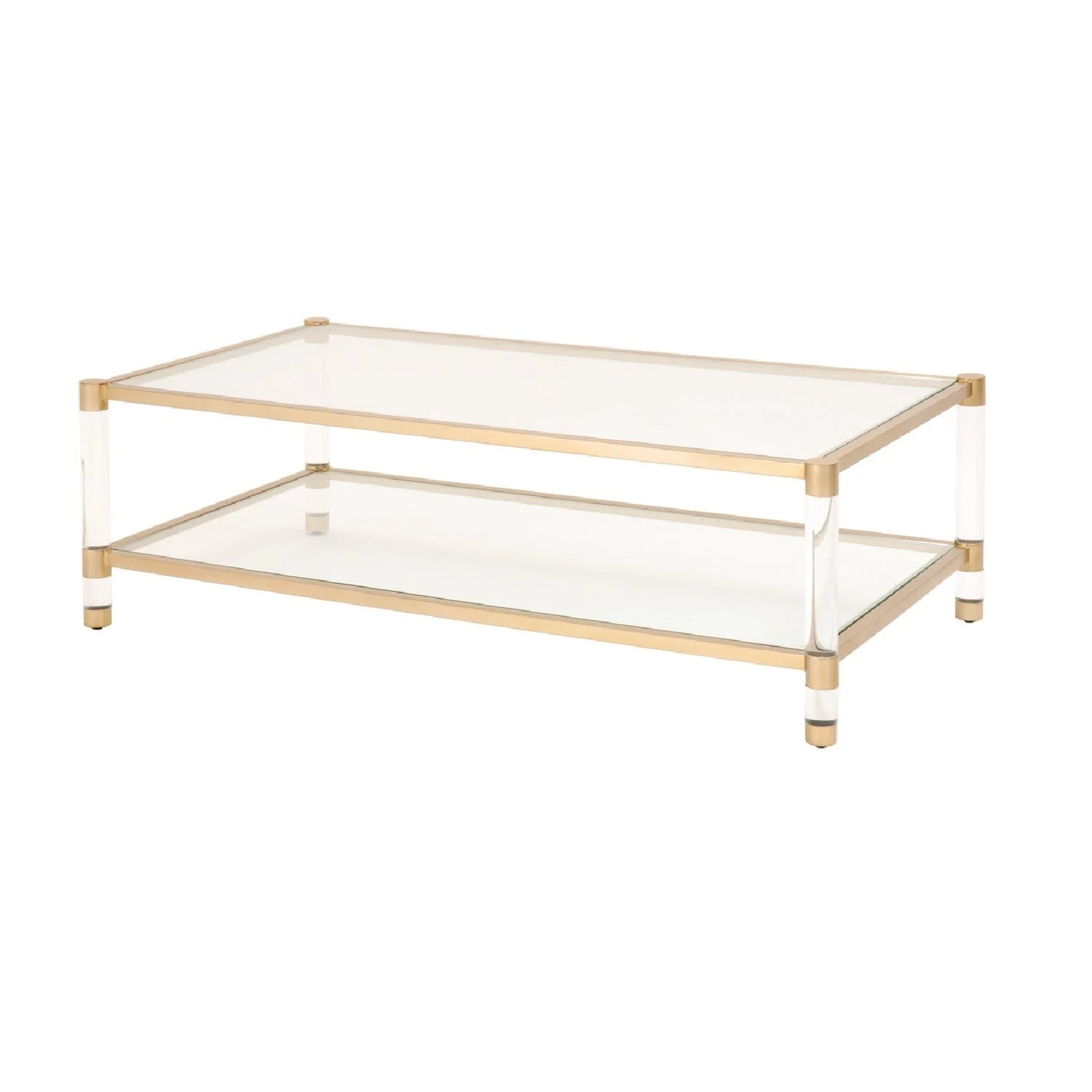 Luxury Brushed Brass Framed Glass Coffee Table Modern Italian Style for Villa