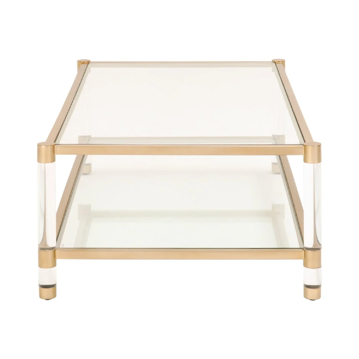 Luxury Brushed Brass Framed Glass Coffee Table Modern Italian Style for Villa