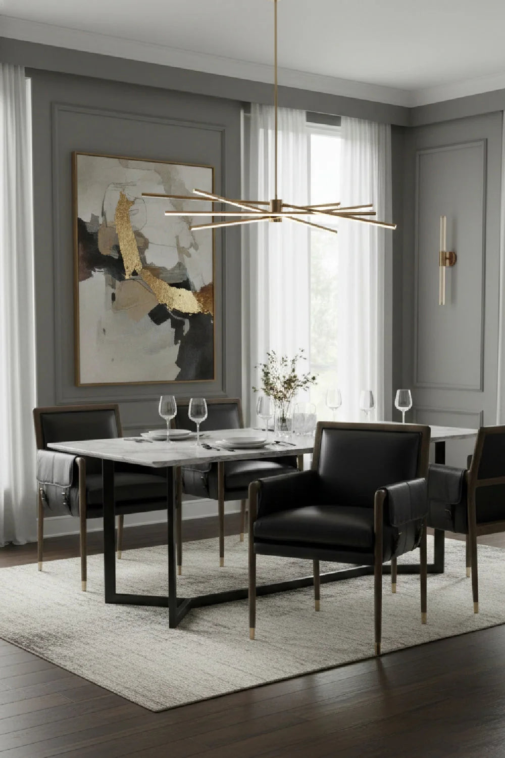 Luxury Buckle Flap Leather Modern Dining Armchair European Style for Villa