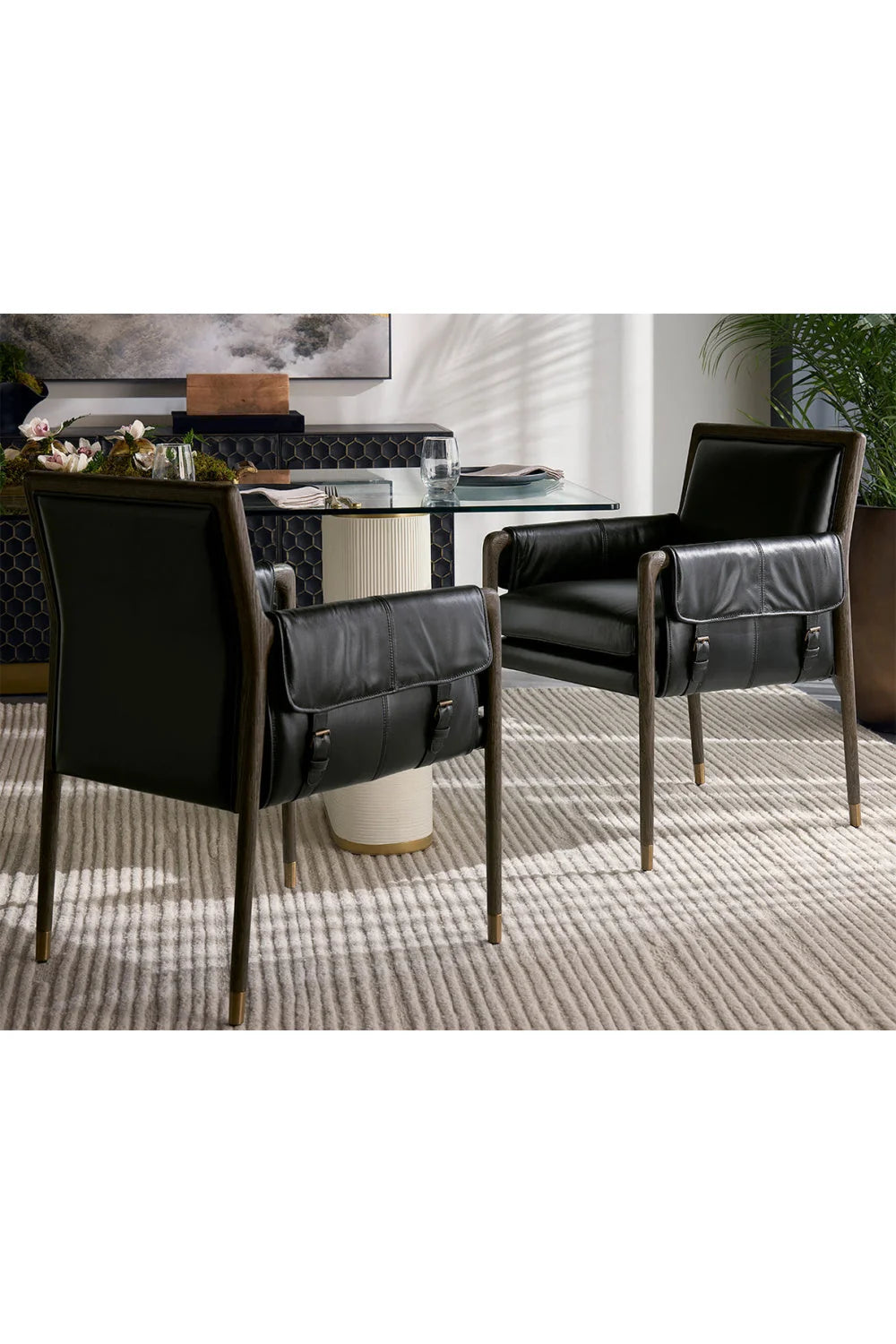 Luxury Buckle Flap Leather Modern Dining Armchair European Style for Villa