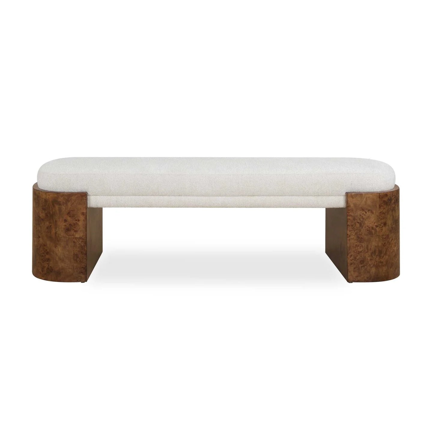 Luxury Burl Framed White Fabric Bench European Style for Villa