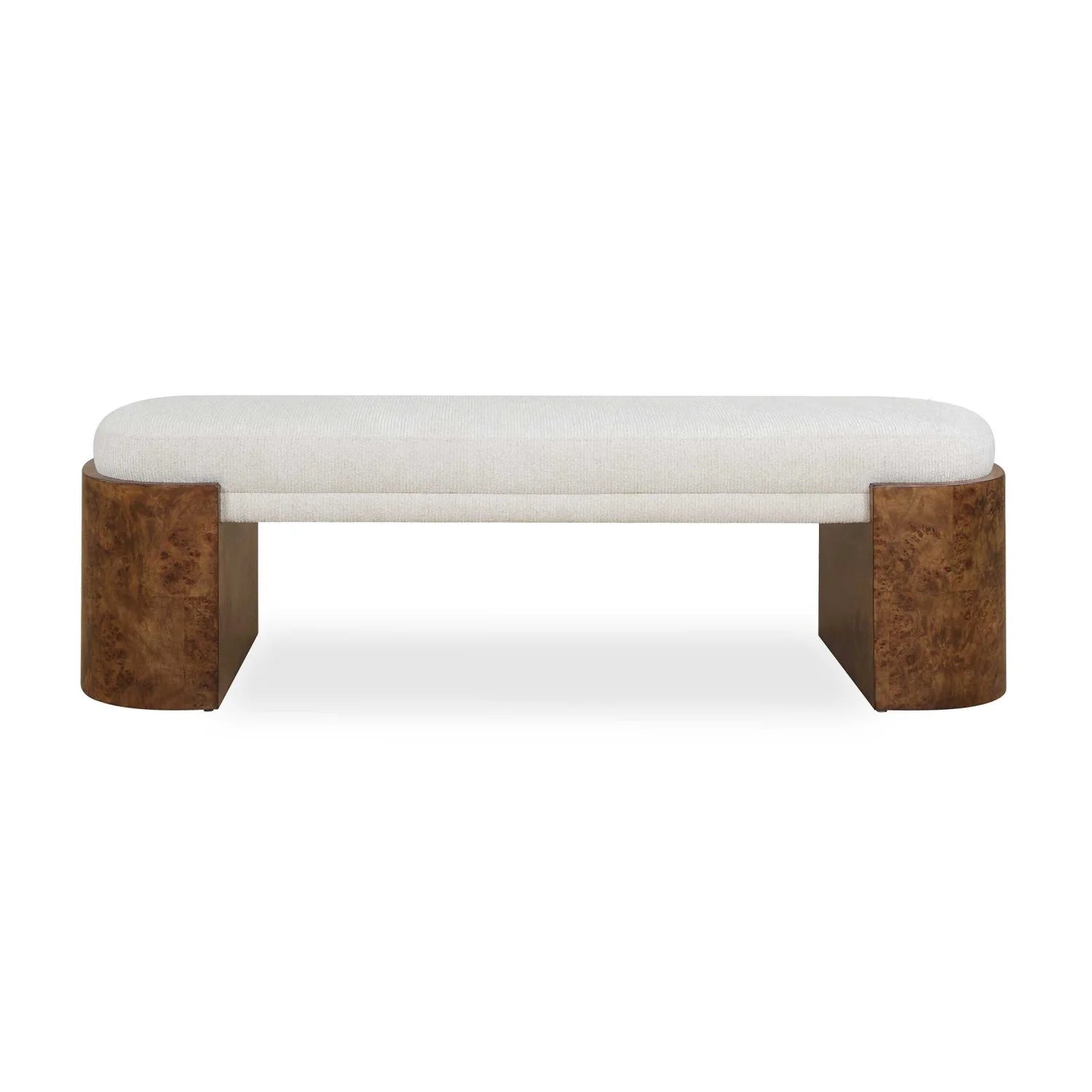 Luxury Burl Framed White Fabric Bench European Style for Villa