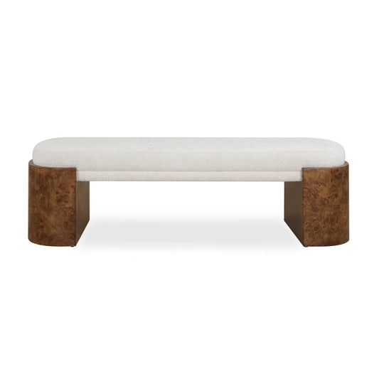 Luxury Burl Framed White Fabric Bench European Style for Villa