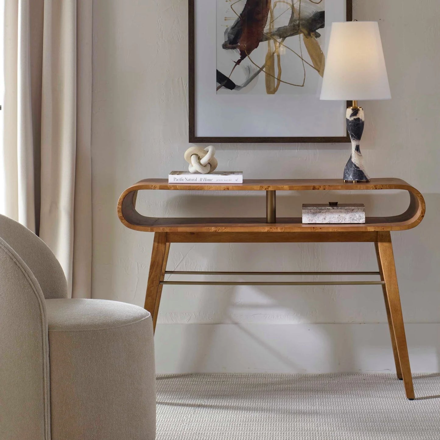 Luxury Burl Veneer Console Table Modern Italian Style for Villa