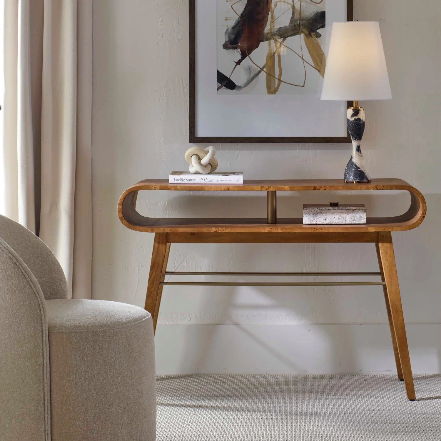 Luxury Burl Veneer Console Table Modern Italian Style for Villa