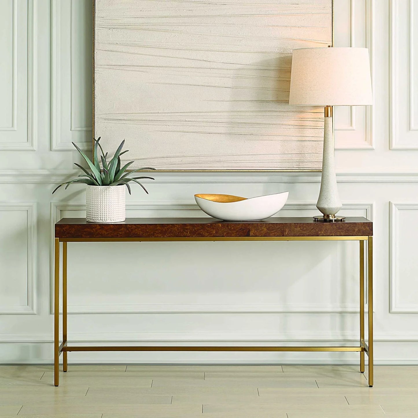 Luxury Burl Veneer Console Table Modern Italian Style for Villa