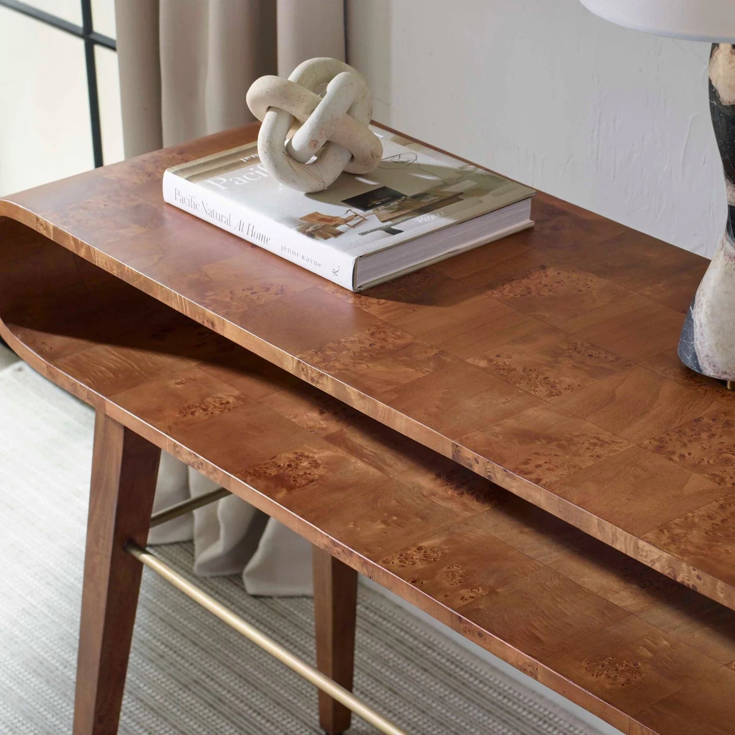 Luxury Burl Veneer Console Table Modern Italian Style for Villa