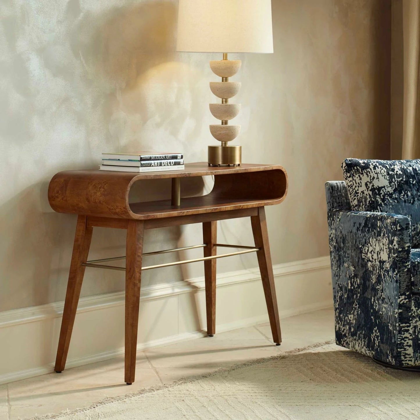 Luxury Burl Veneer Console Table Modern Italian Style for Villa