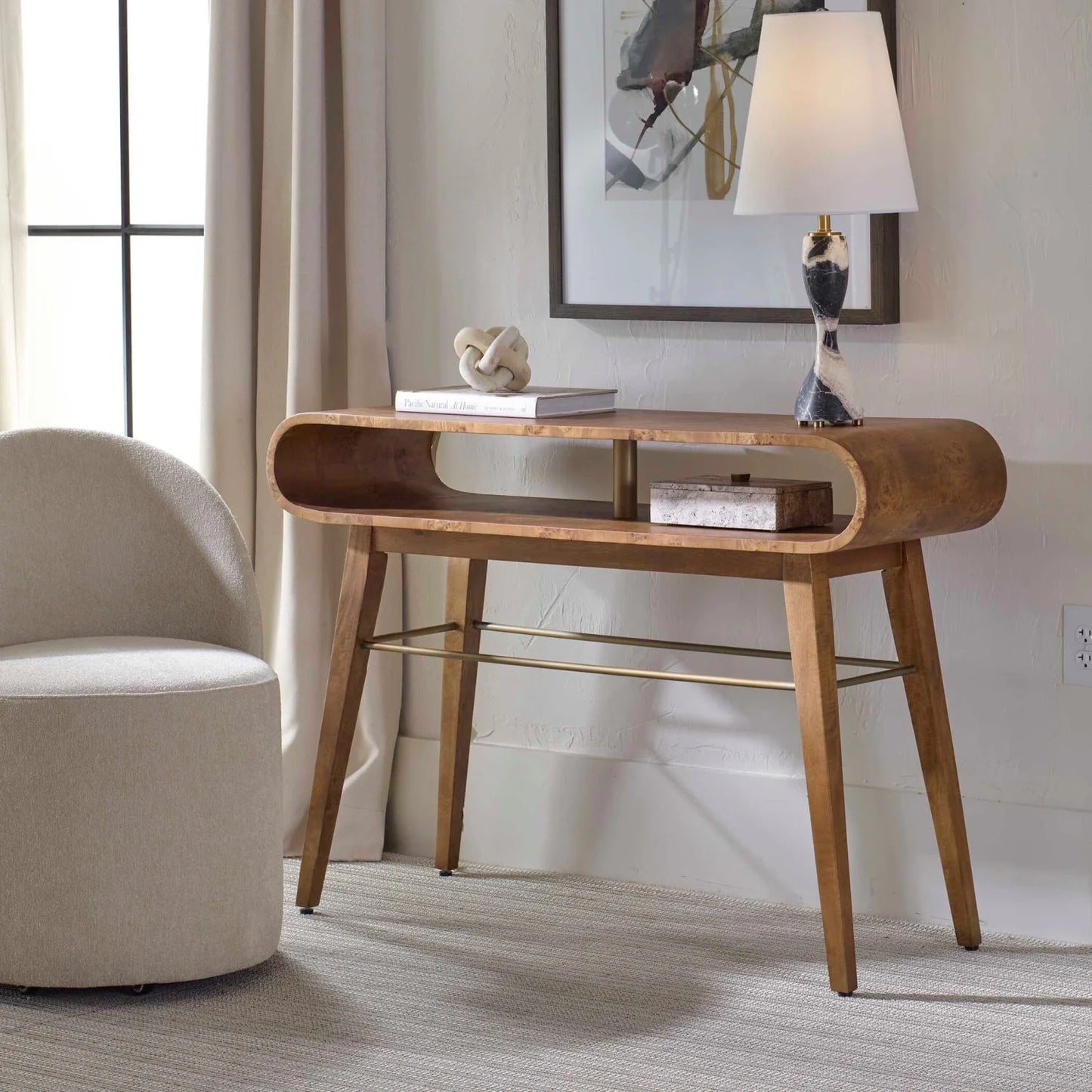 Luxury Burl Veneer Console Table Modern Italian Style for Villa