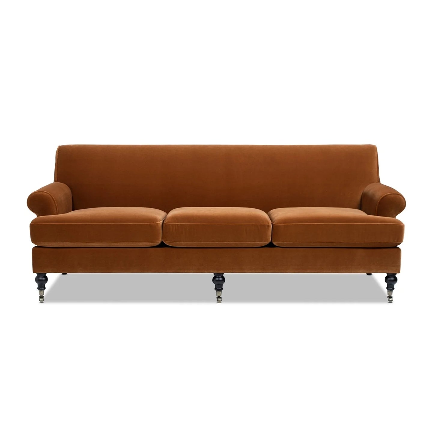 Luxury Burnt Orange Velvet Three-Cushion Sofa Modern Italian Style for Villa