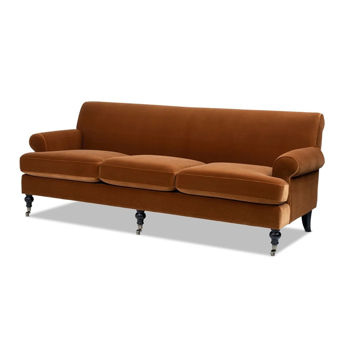 Luxury Burnt Orange Velvet Three-Cushion Sofa Modern Italian Style for Villa