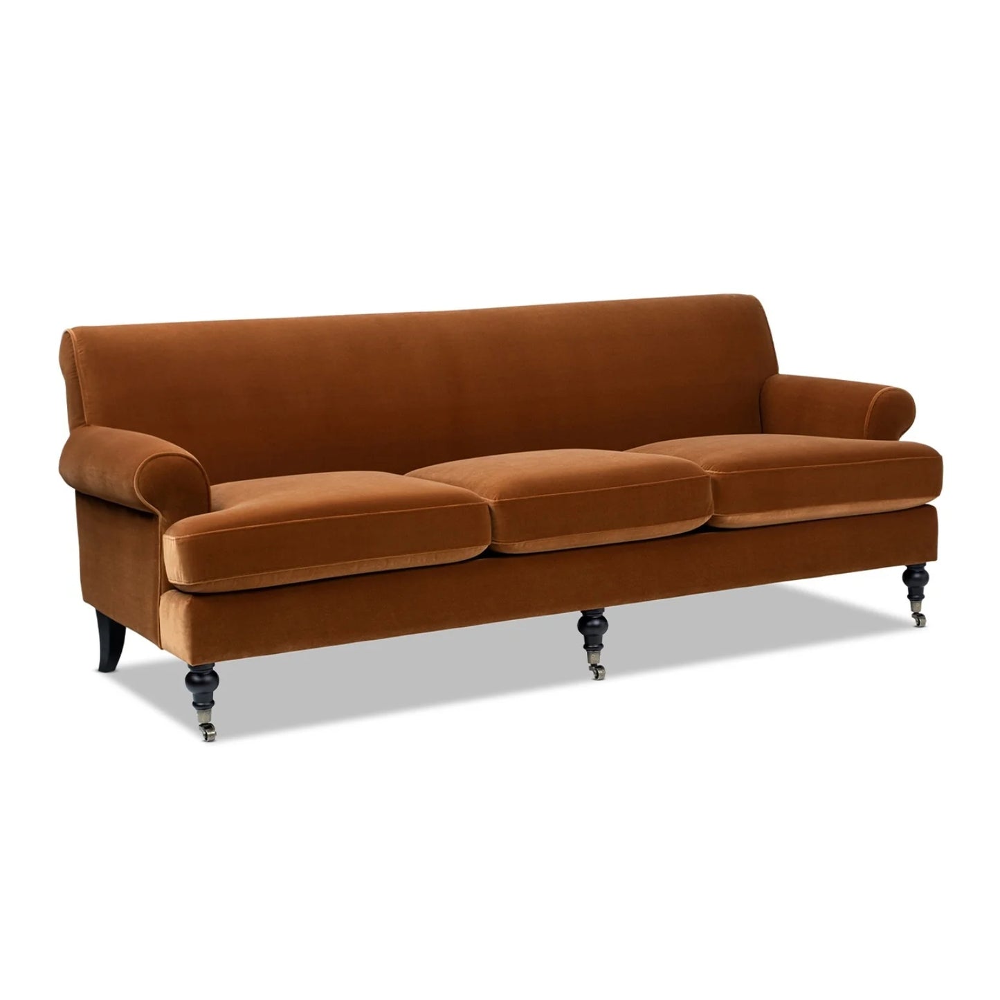Luxury Burnt Orange Velvet Three-Cushion Sofa Modern Italian Style for Villa