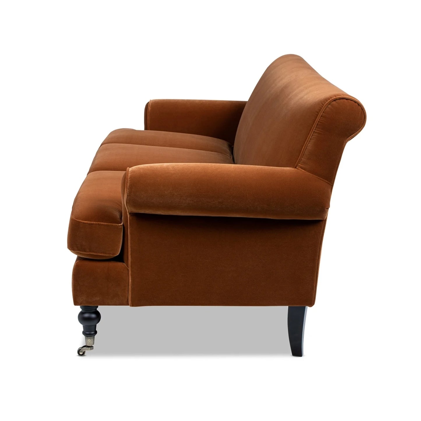 Luxury Burnt Orange Velvet Three-Cushion Sofa Modern Italian Style for Villa