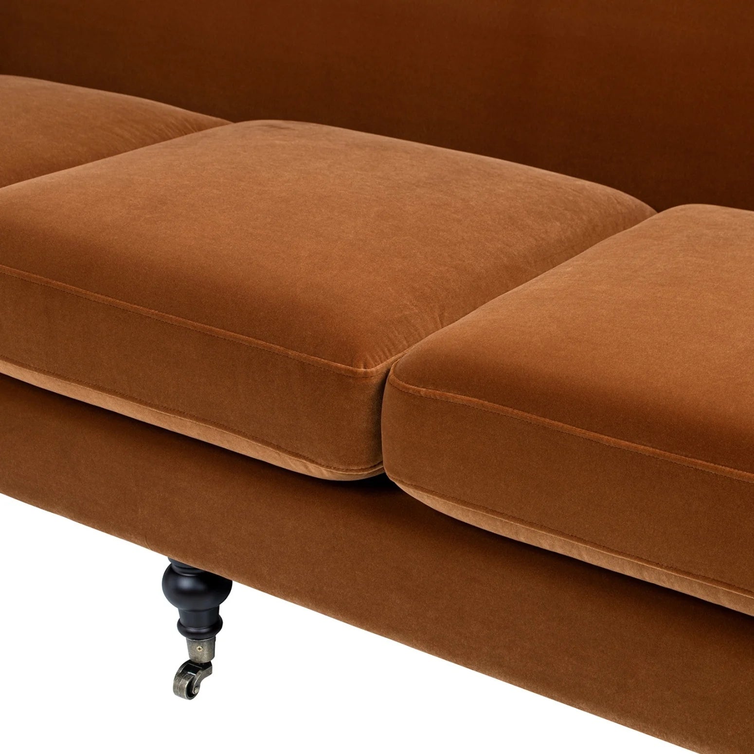 Luxury Burnt Orange Velvet Three-Cushion Sofa Modern Italian Style for Villa