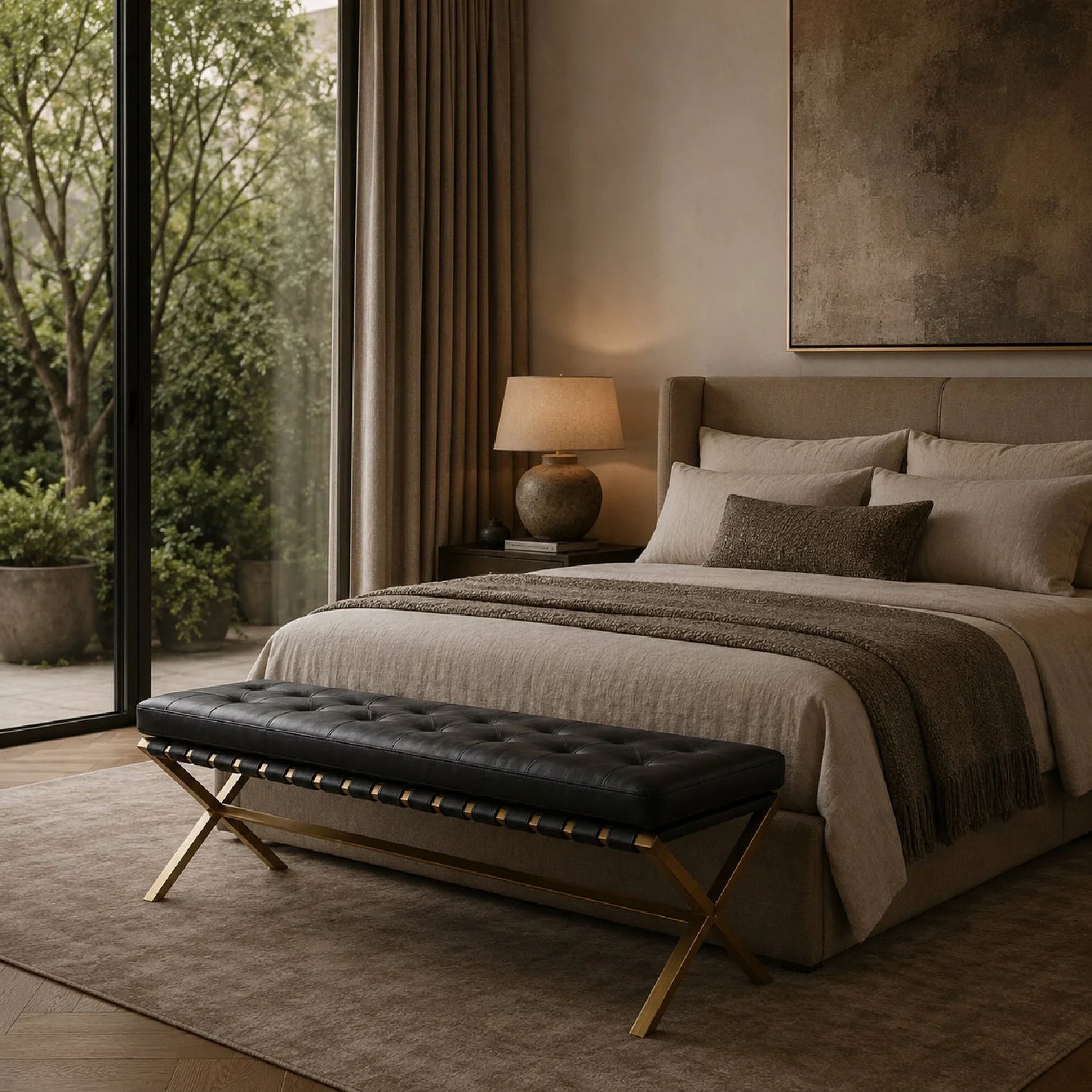 Luxury Button Tufted Bench European Style for Villa