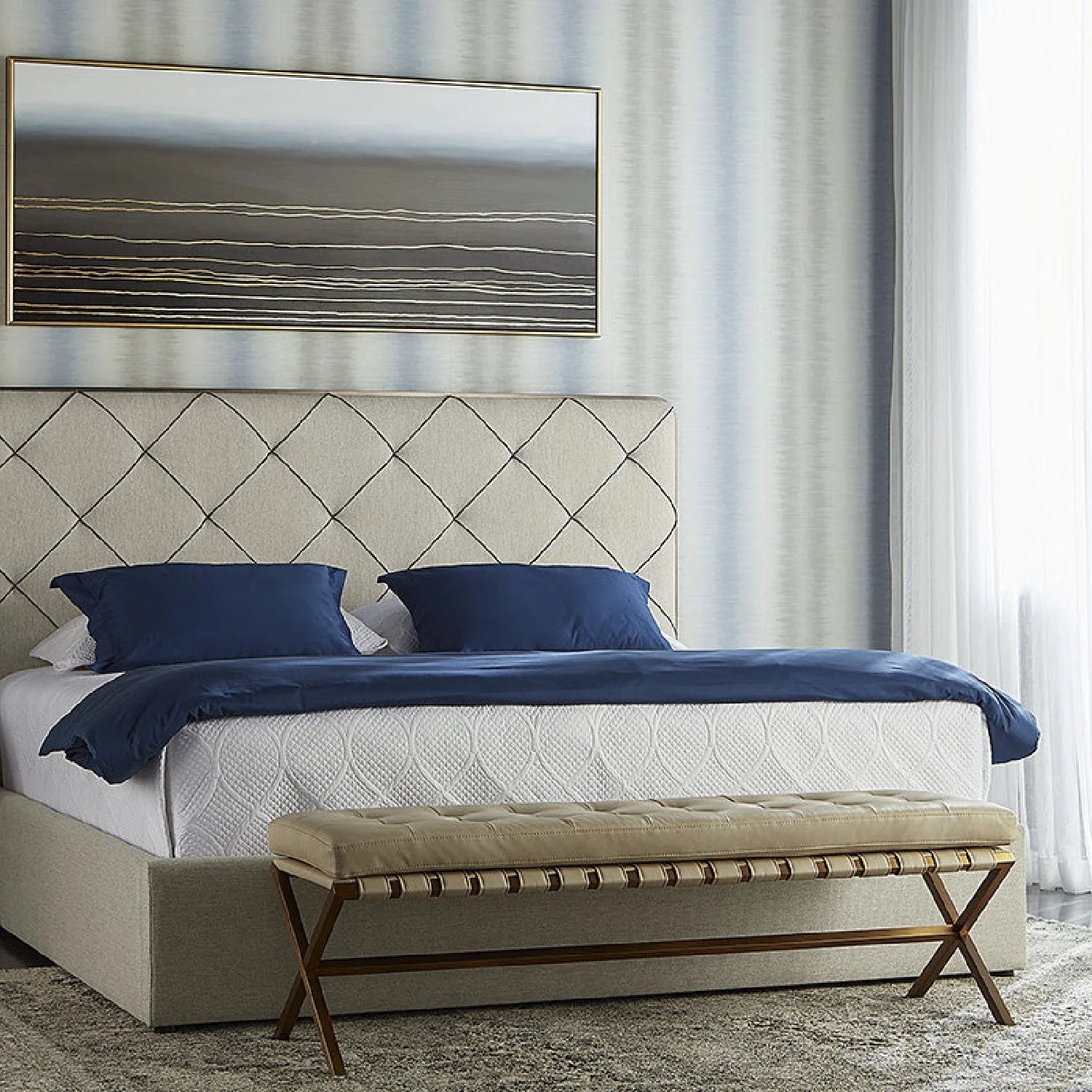 Luxury Button Tufted Bench European Style for Villa