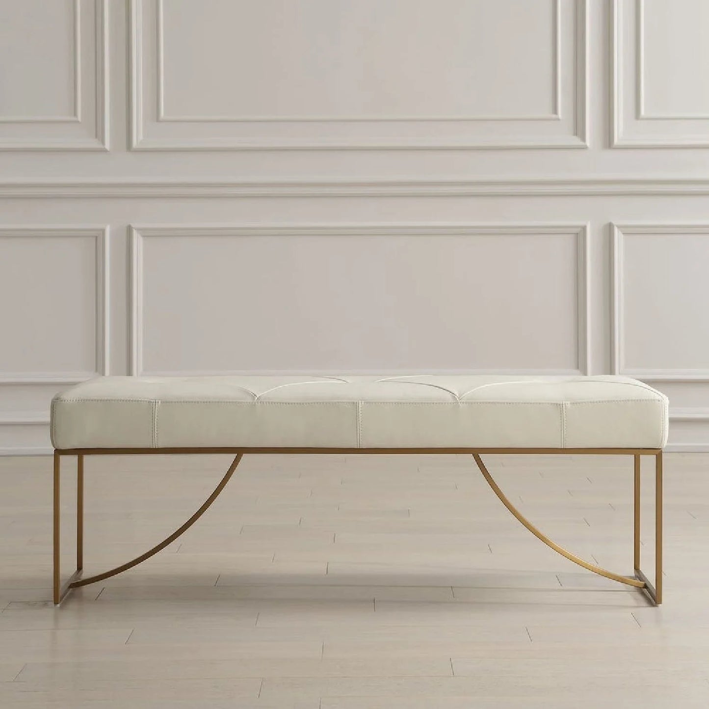 Luxury Button Tufted Leather Bench European Style for Villa