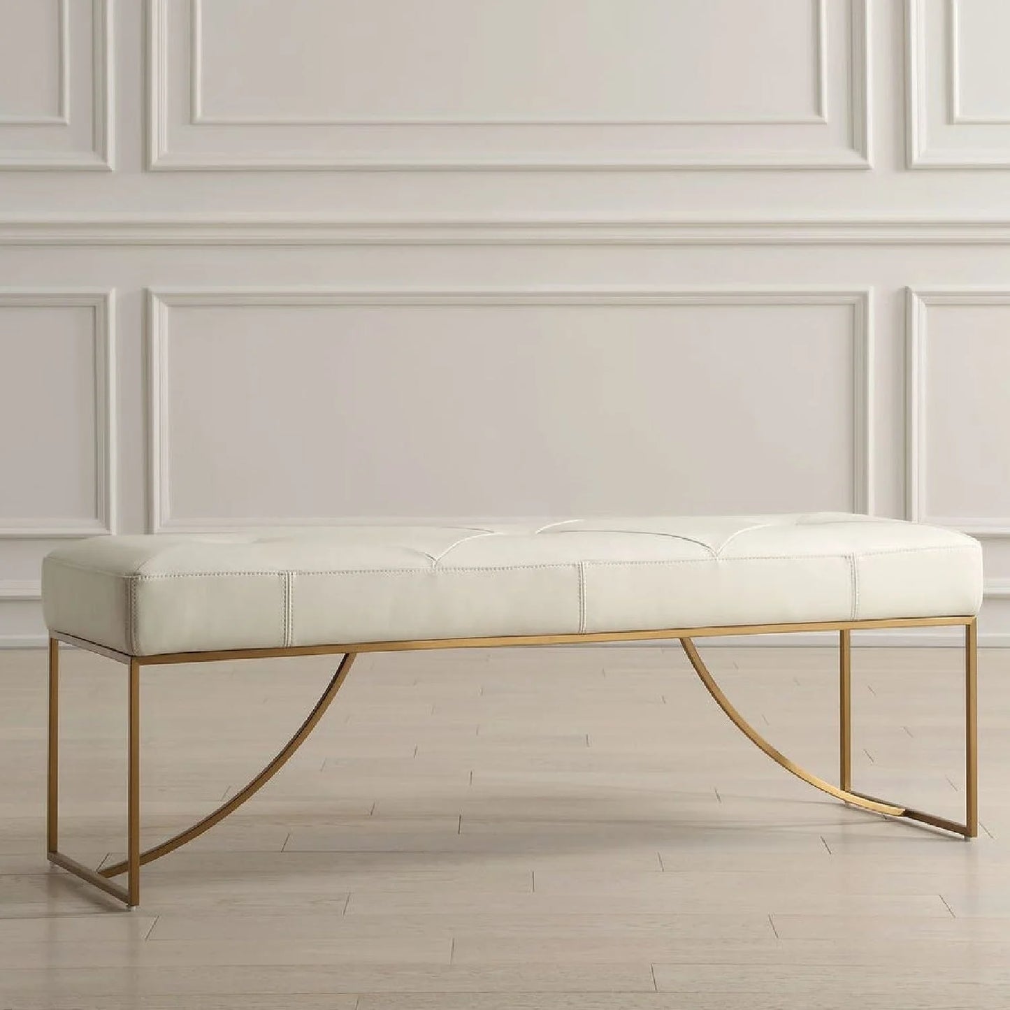Luxury Button Tufted Leather Bench European Style for Villa