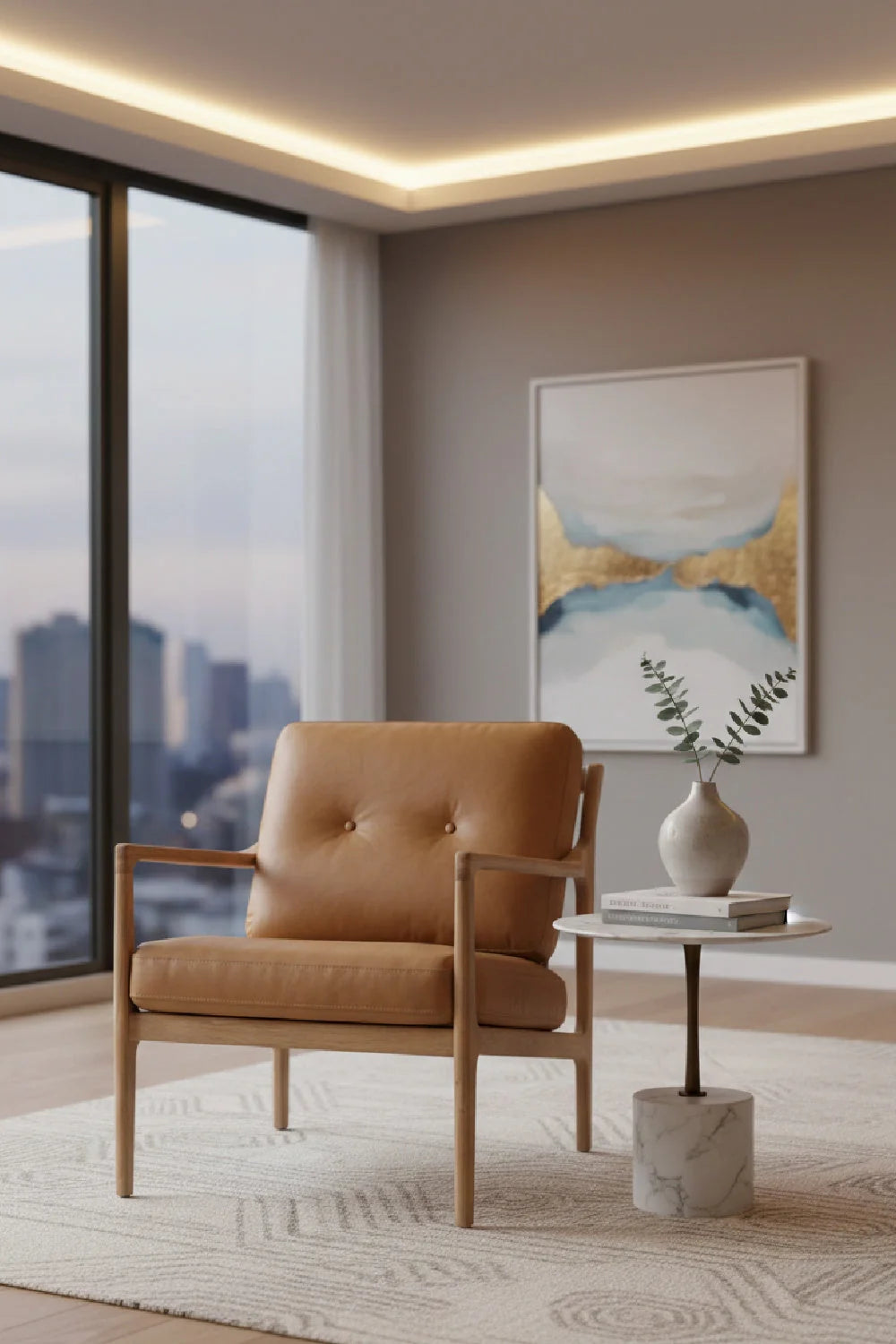Luxury Button-Tufted Leather Lounge Chair Modern Italian Style for Villa