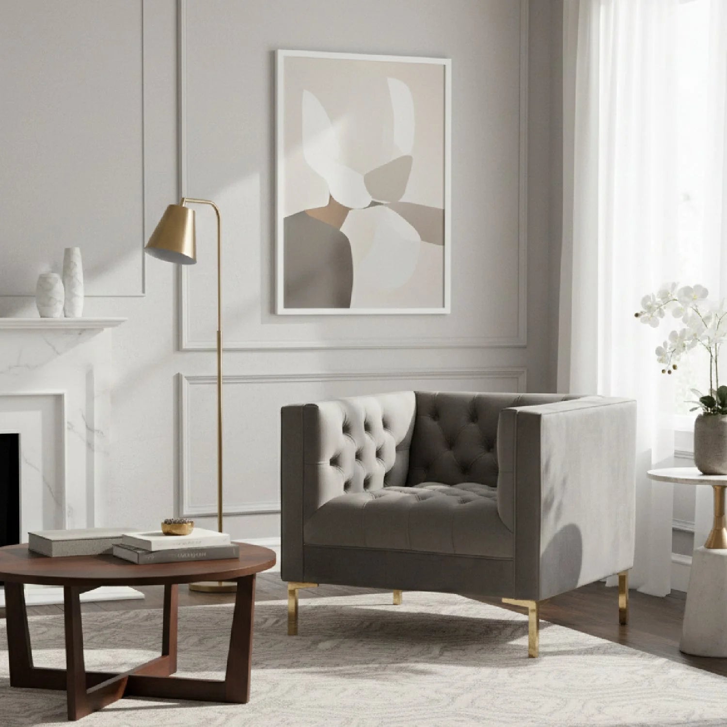 Luxury Button-Tufted Velvet Lounge Chair Modern Italian Style for Villa