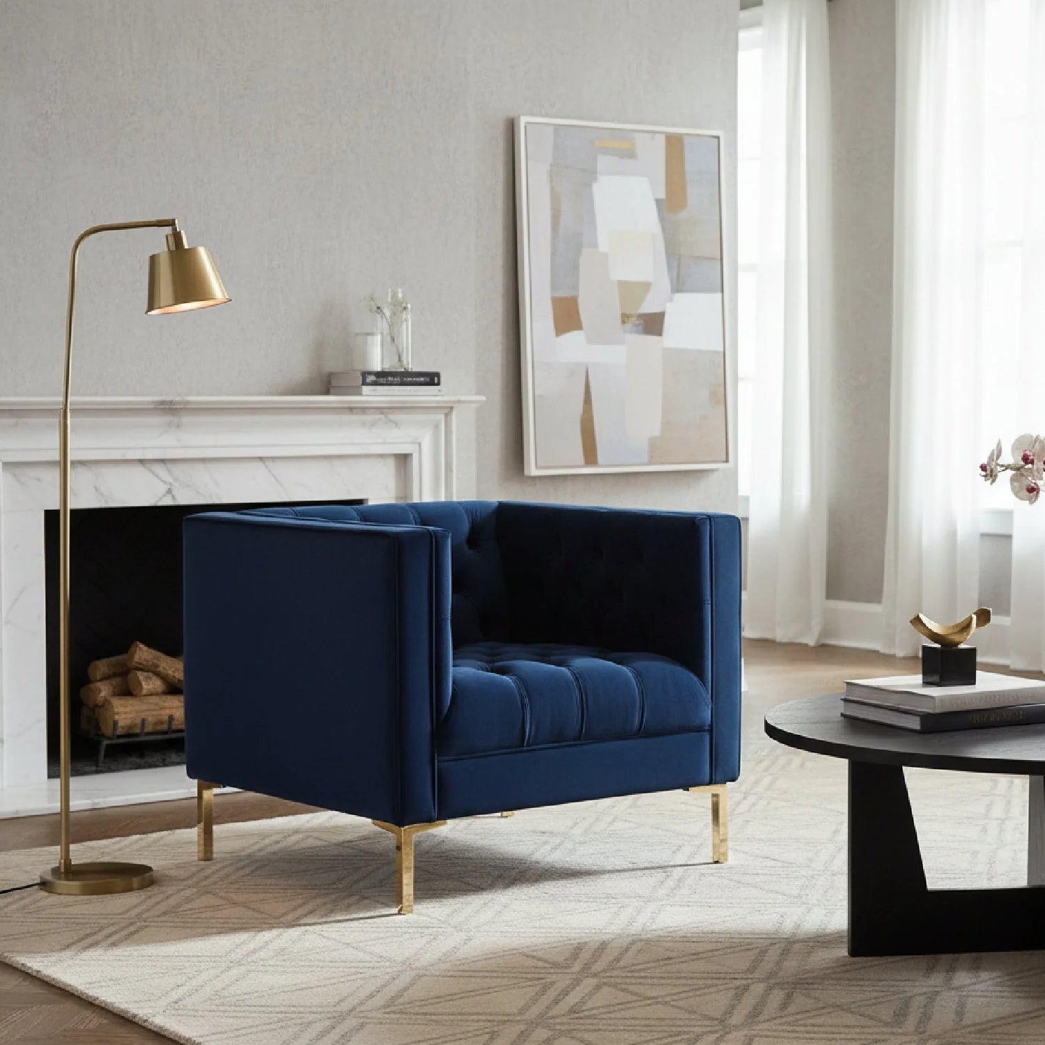 Luxury Button-Tufted Velvet Lounge Chair Modern Italian Style for Villa