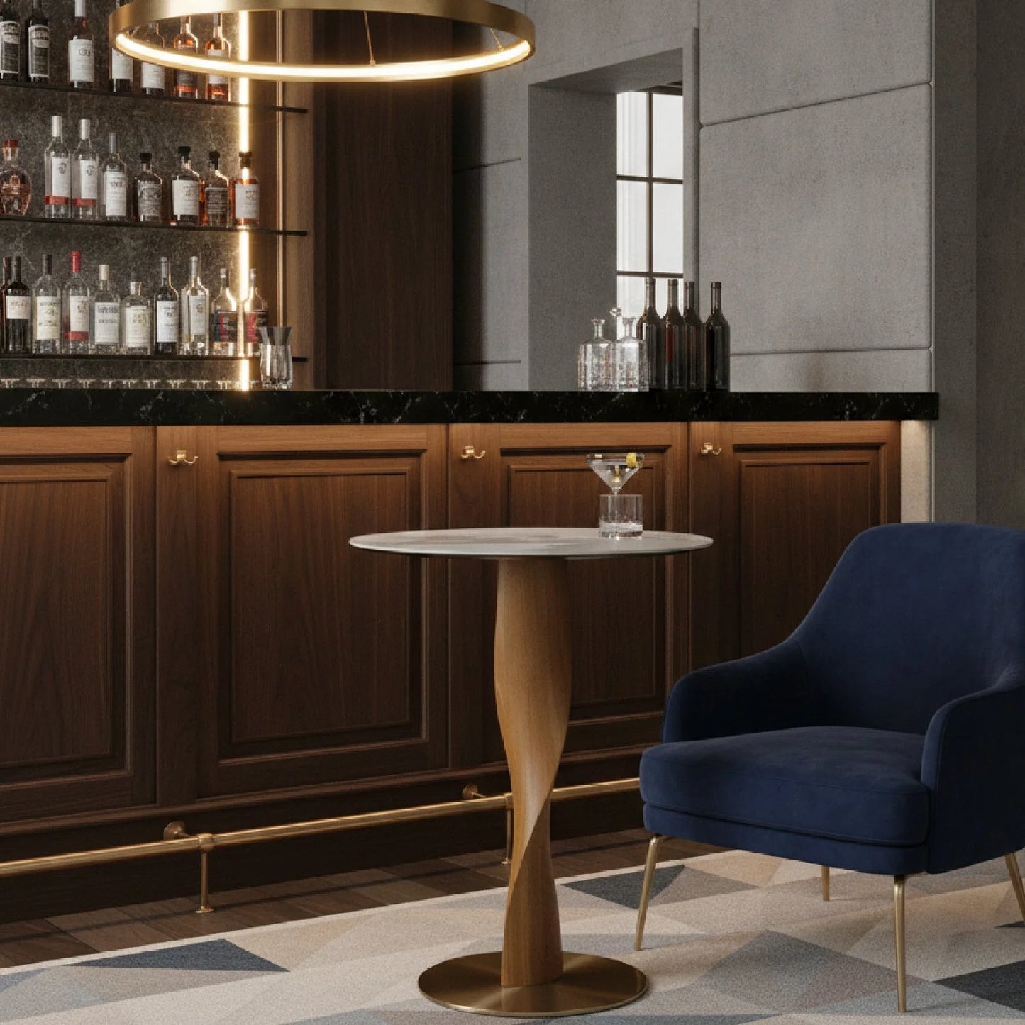 Luxury Calvary Marbled Ceramic Bar Table Modern Italian Style for Villa