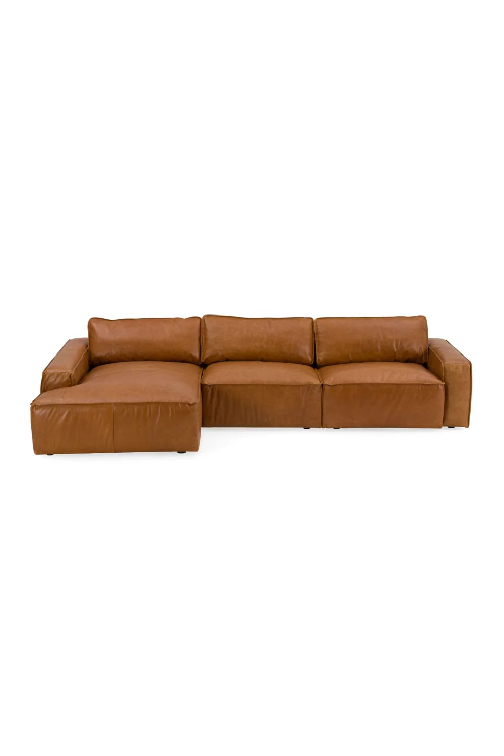 Luxury Cambria Cognac Leather Sectional Sofa Modern Italian Style for Villa