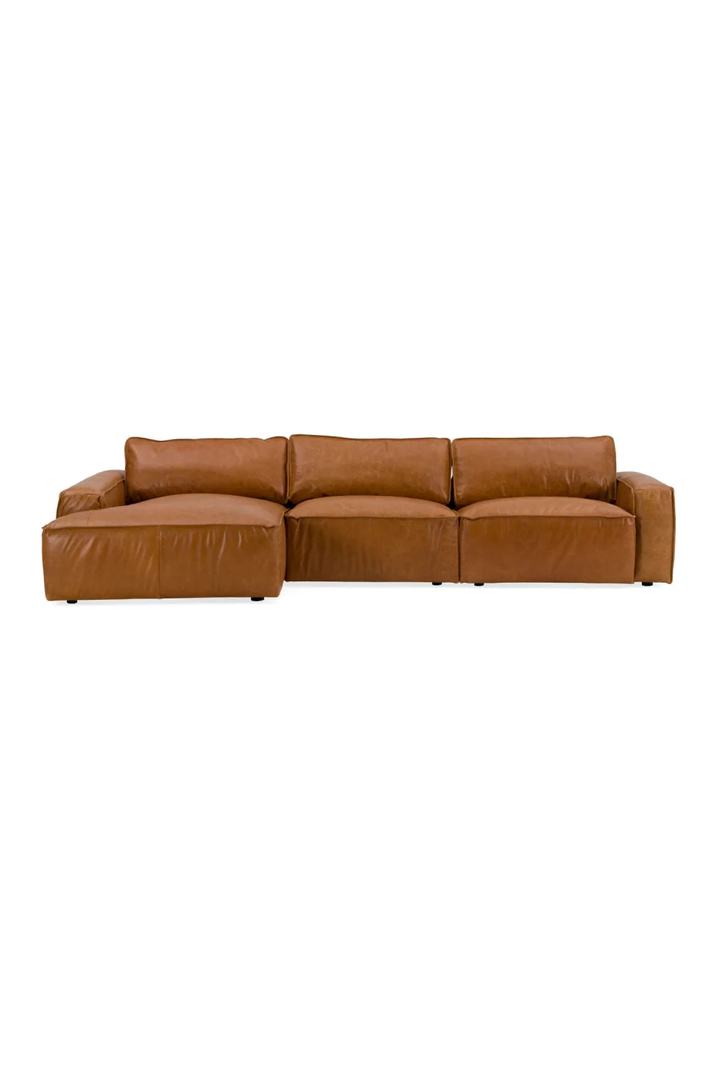 Luxury Cambria Cognac Leather Sectional Sofa Modern Italian Style for Villa