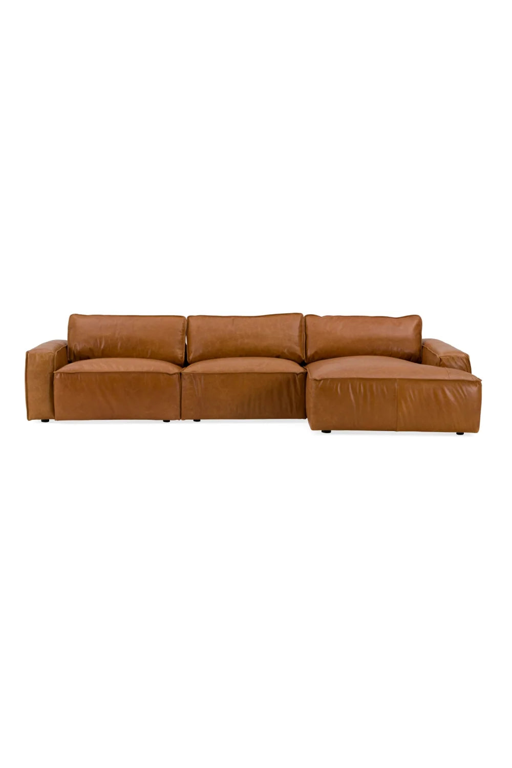 Luxury Cambria Cognac Leather Sectional Sofa Modern Italian Style for Villa