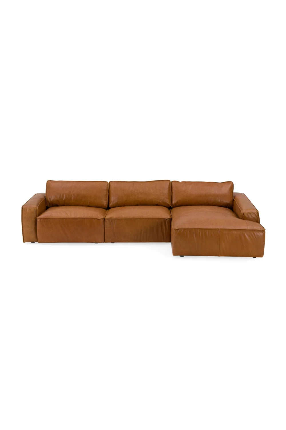 Luxury Cambria Cognac Leather Sectional Sofa Modern Italian Style for Villa