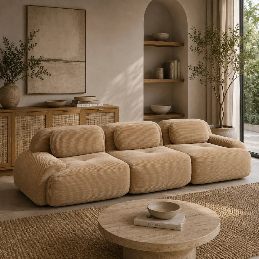 Luxury Camel Corduroy Modular Sofa Modern Italian Style for Villa