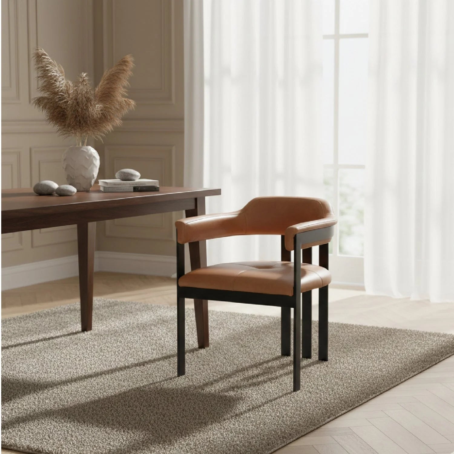 Luxury Camel Leather Modern Dining Chair European Style for Villa