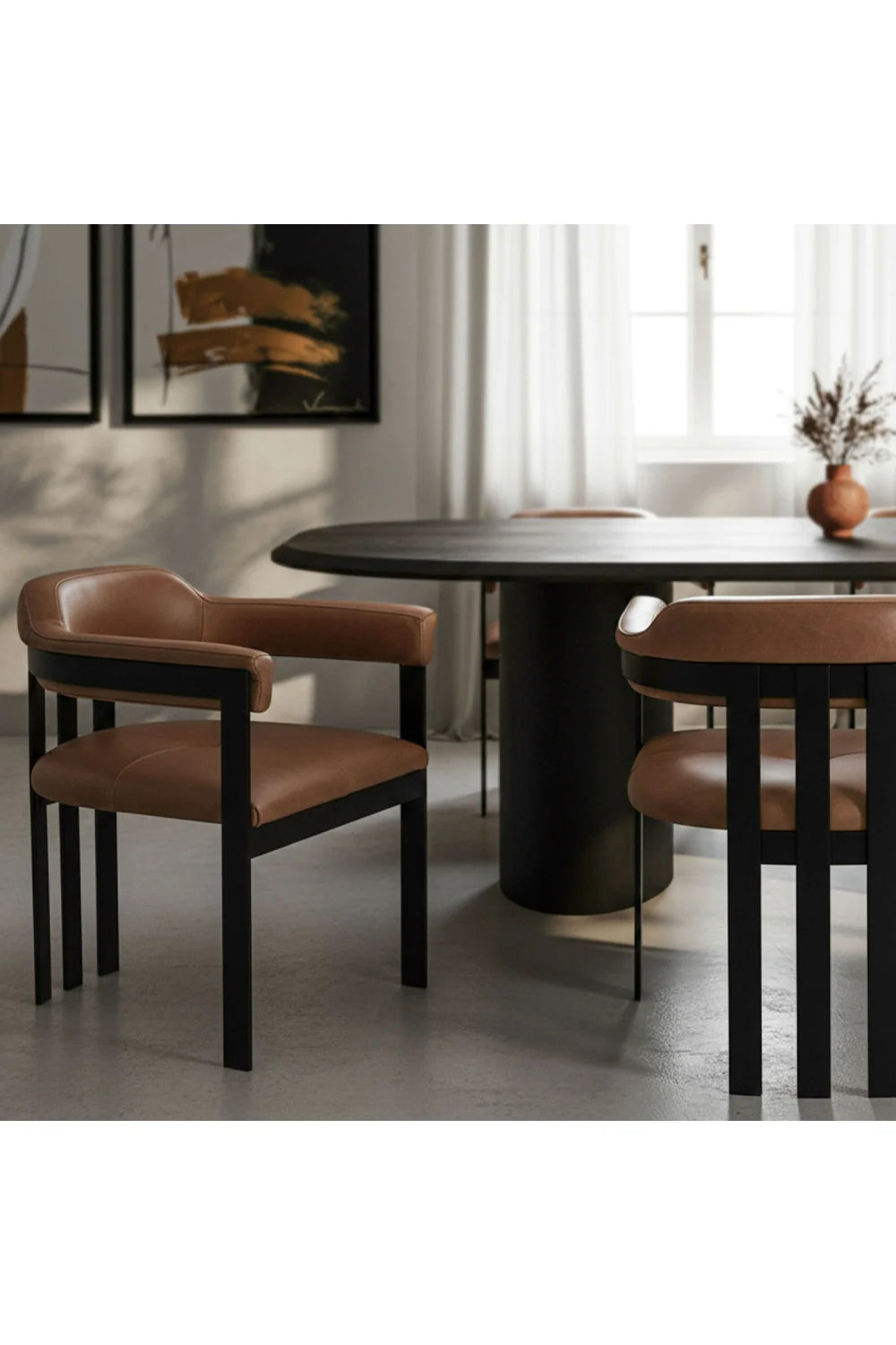 Luxury Camel Leather Modern Dining Chair European Style for Villa