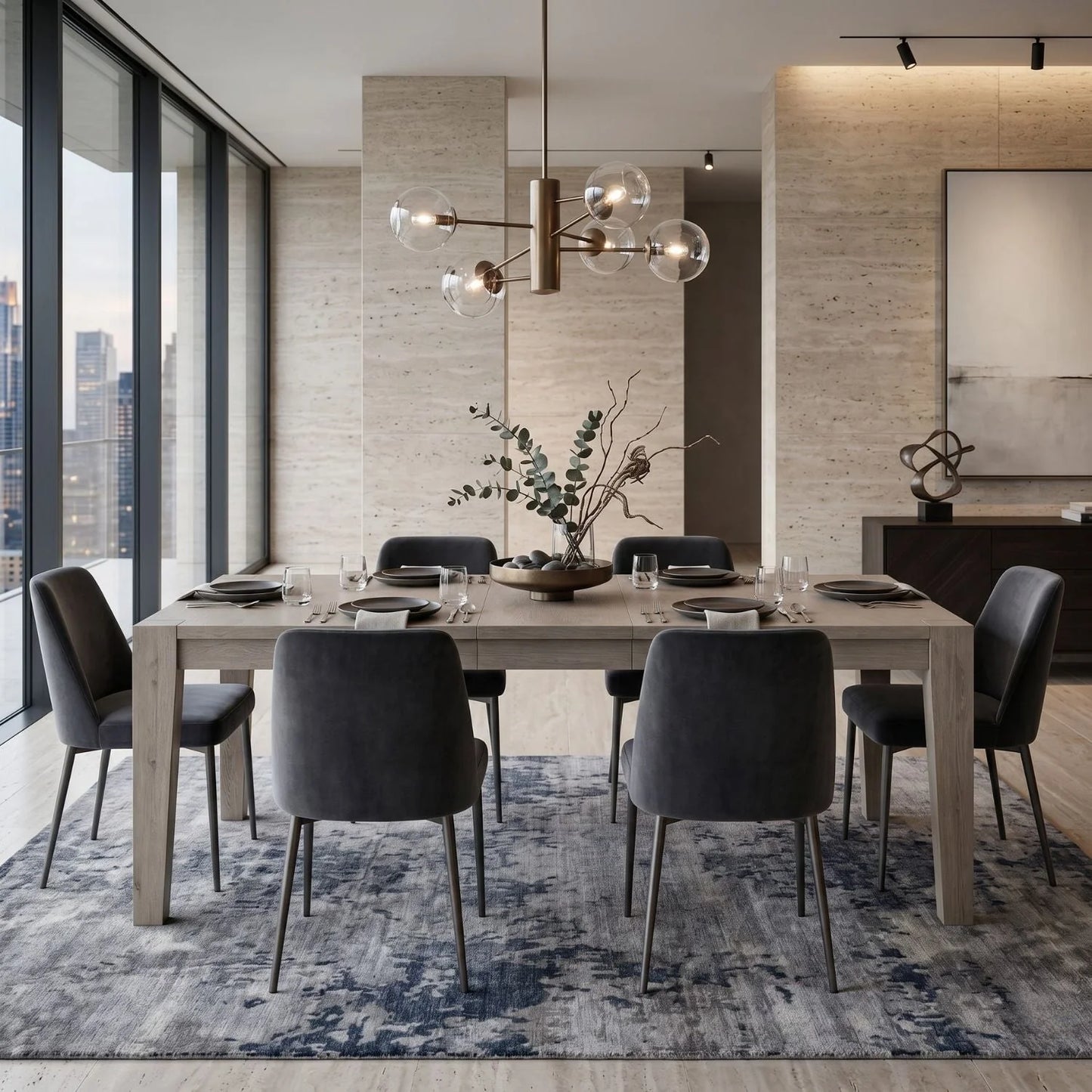 Luxury Canal Oak Extendable Dining Table Modern Italian Style for Villa