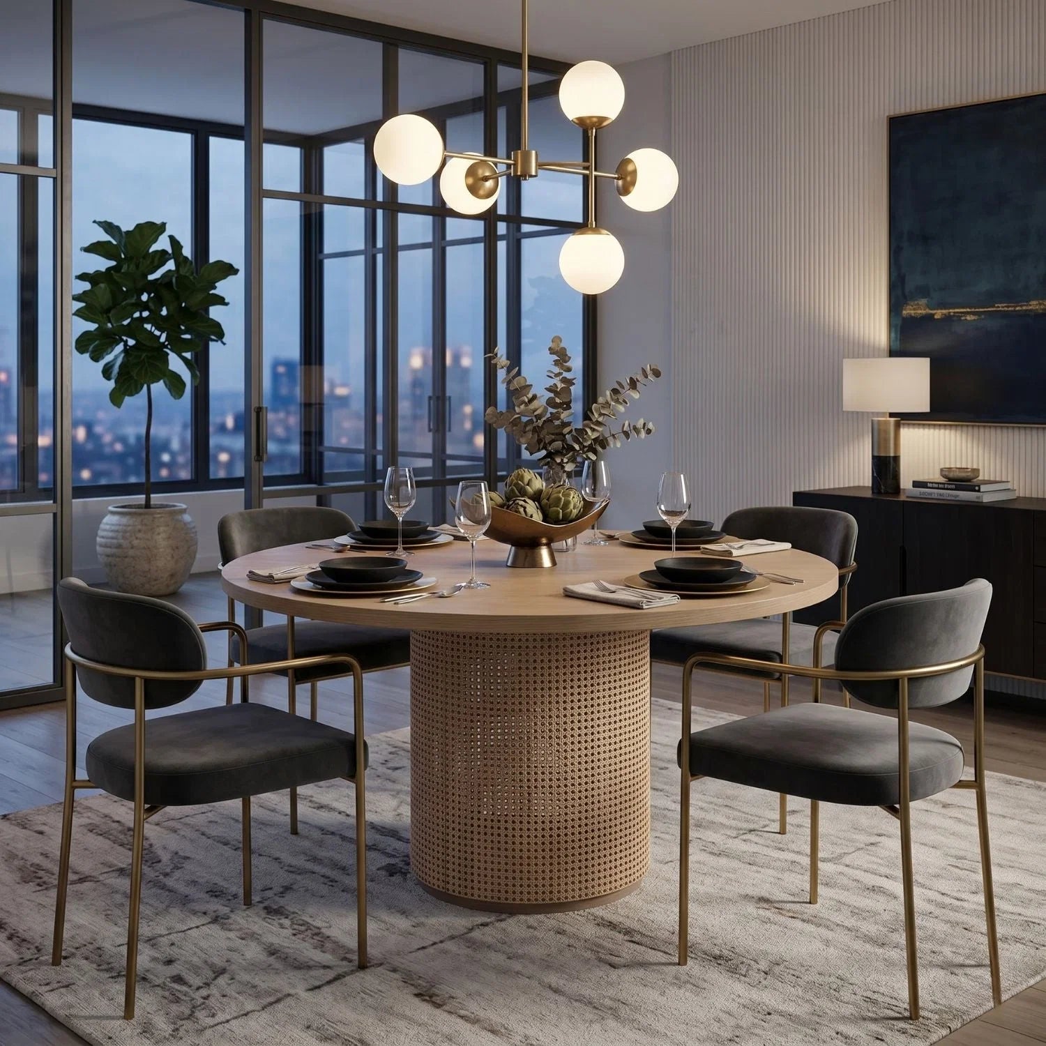 Luxury Cannes Oak Round Dining Table Modern Italian Style for Villa