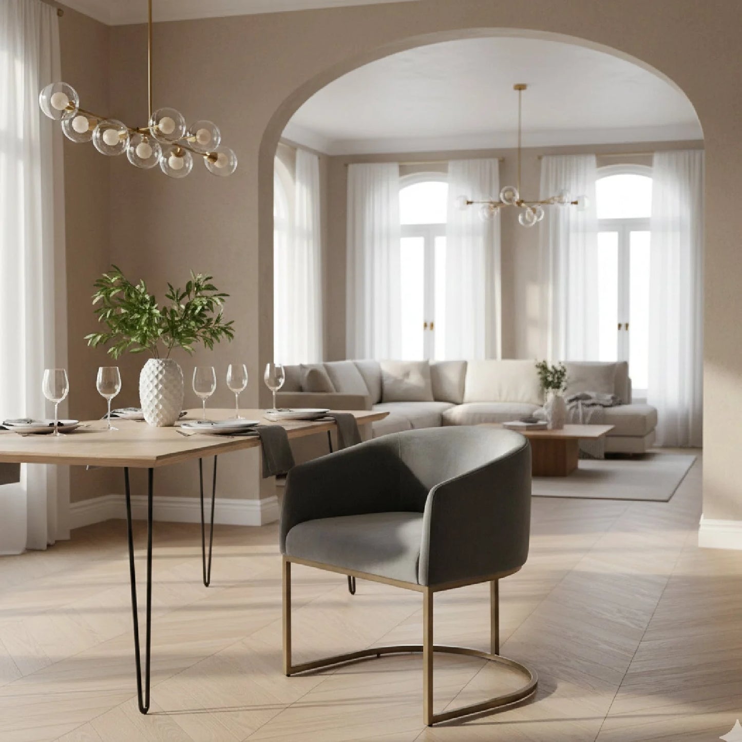 Luxury Cantilevered Velvet Modern Dining Chair European Style for Villa