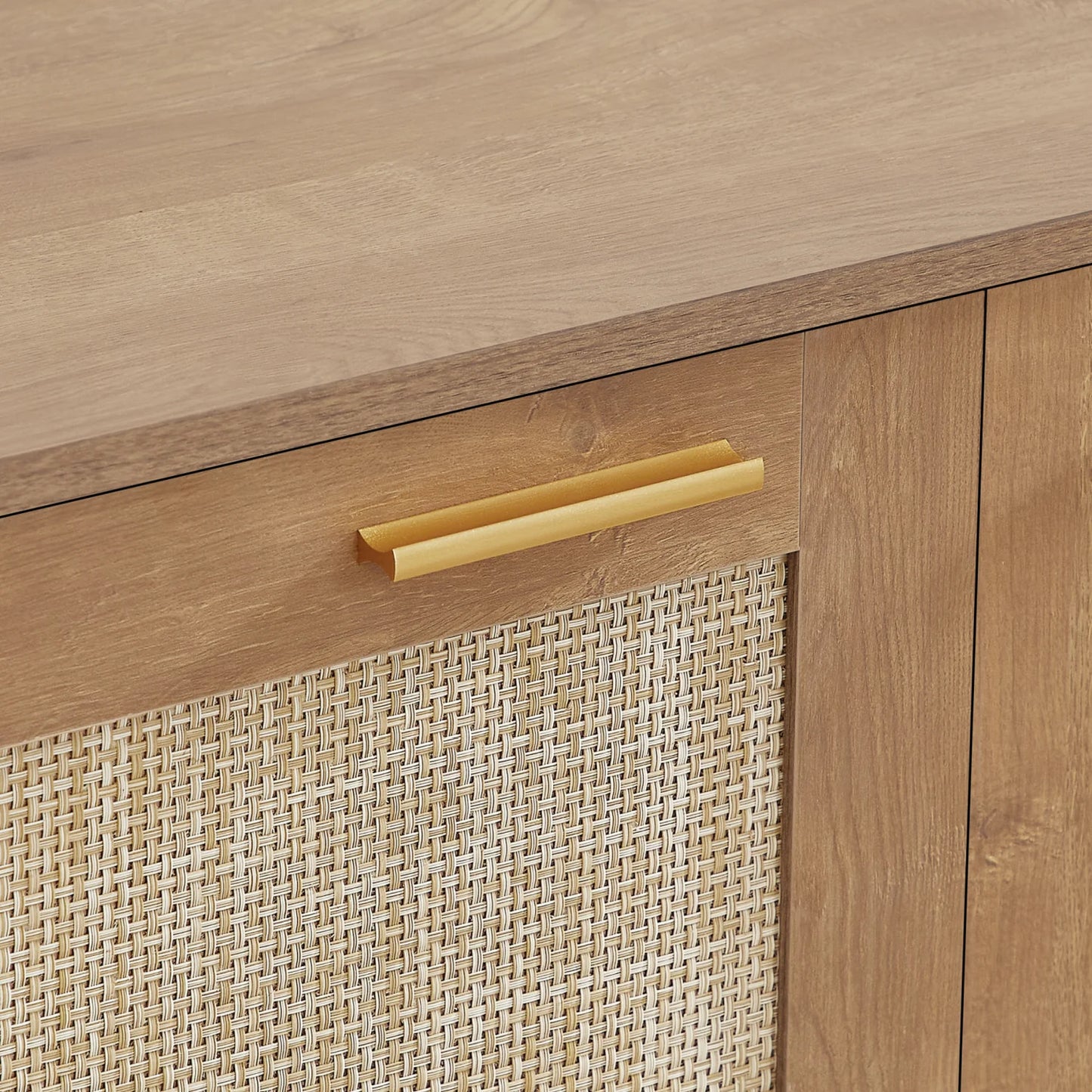 Luxury Caramel Rattan 4-Door Sideboard European Style for Villa