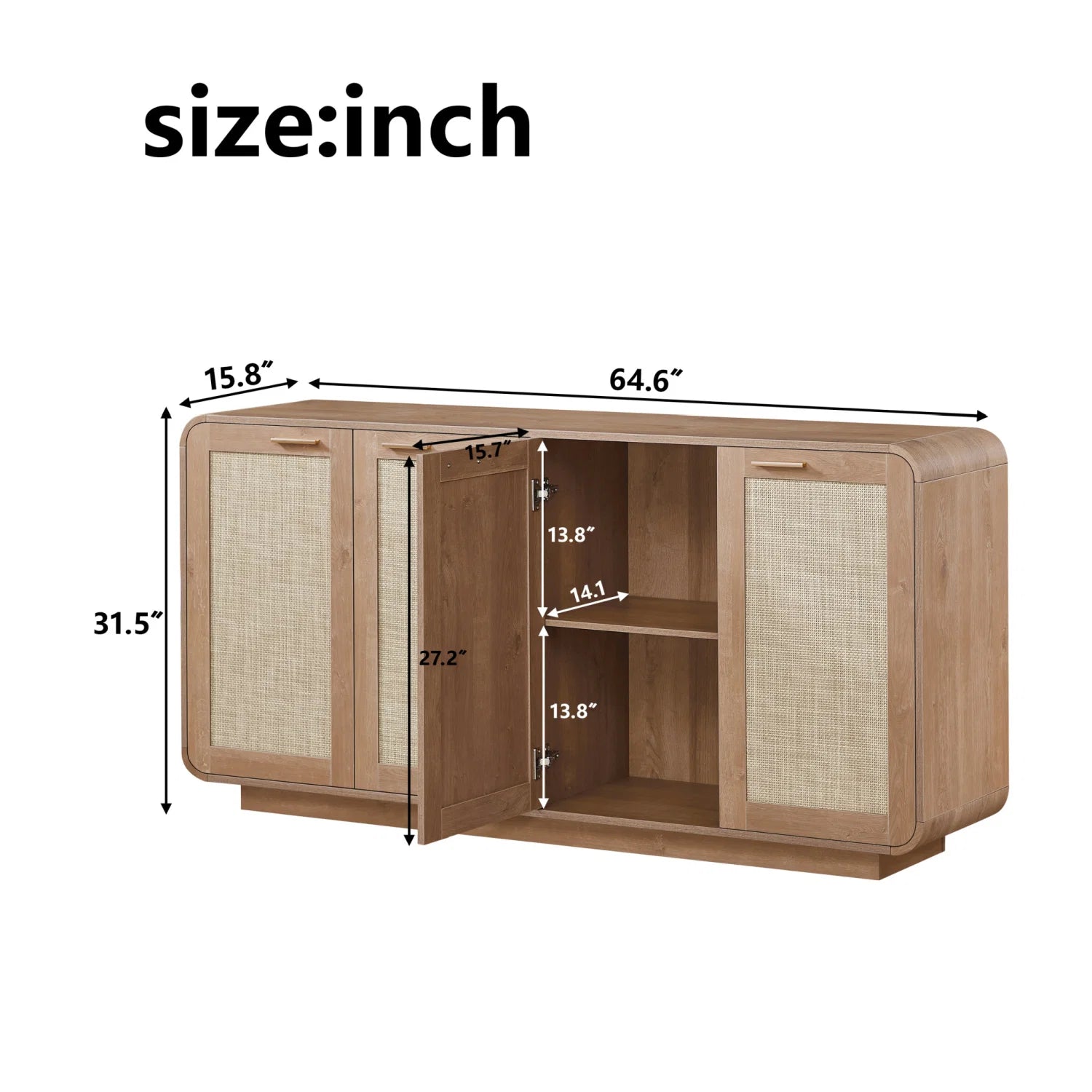 Luxury Caramel Rattan 4-Door Sideboard European Style for Villa