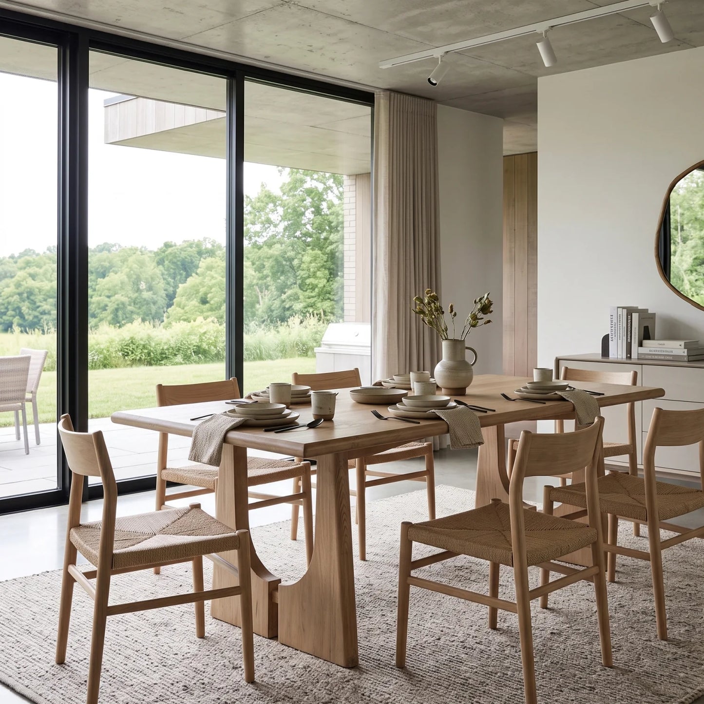 Luxury Carmel Pine Wood Dining Table Modern Italian Style for Villa