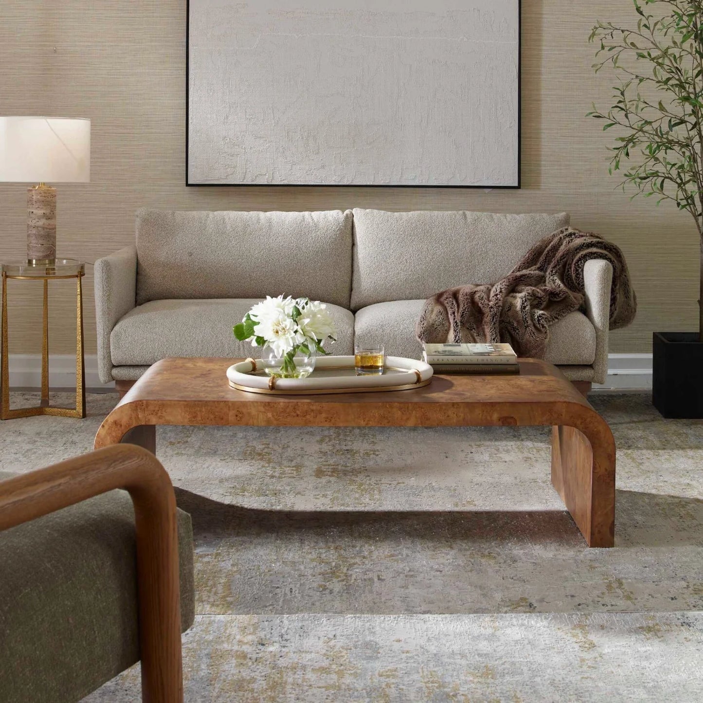 Luxury Carraway Curved Burl Veneer Coffee Table Modern Italian Style for Villa