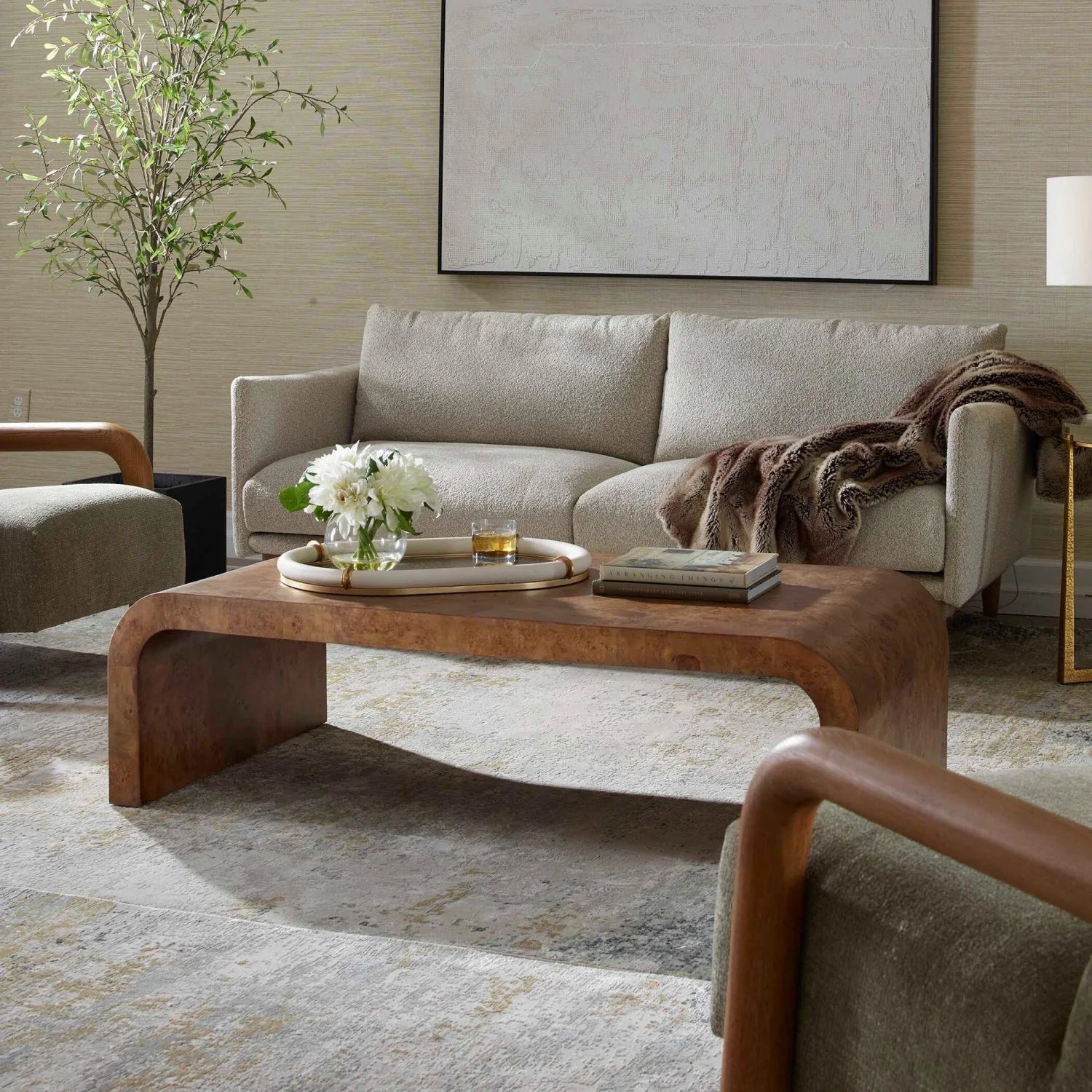 Luxury Carraway Curved Burl Veneer Coffee Table Modern Italian Style for Villa