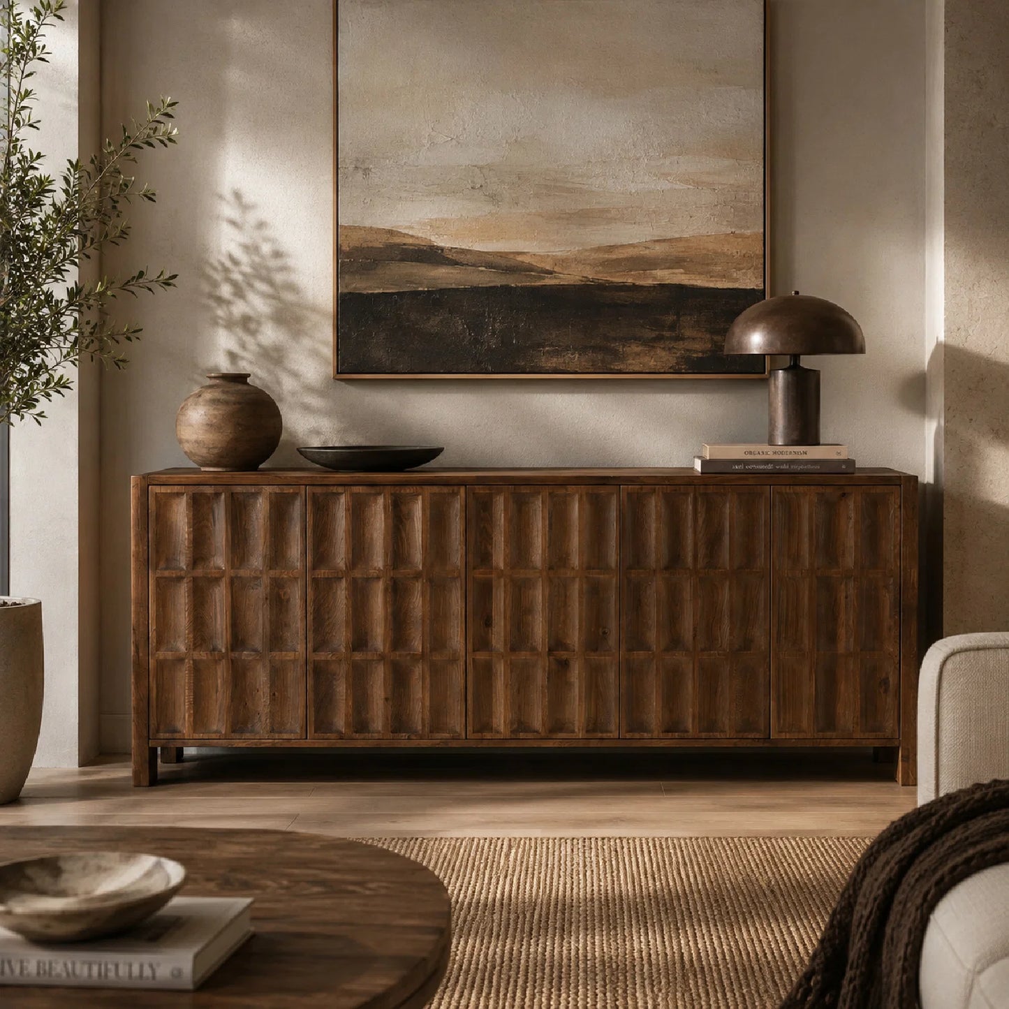 Luxury Carved Oak 5-Door Sideboard European Style for Villa