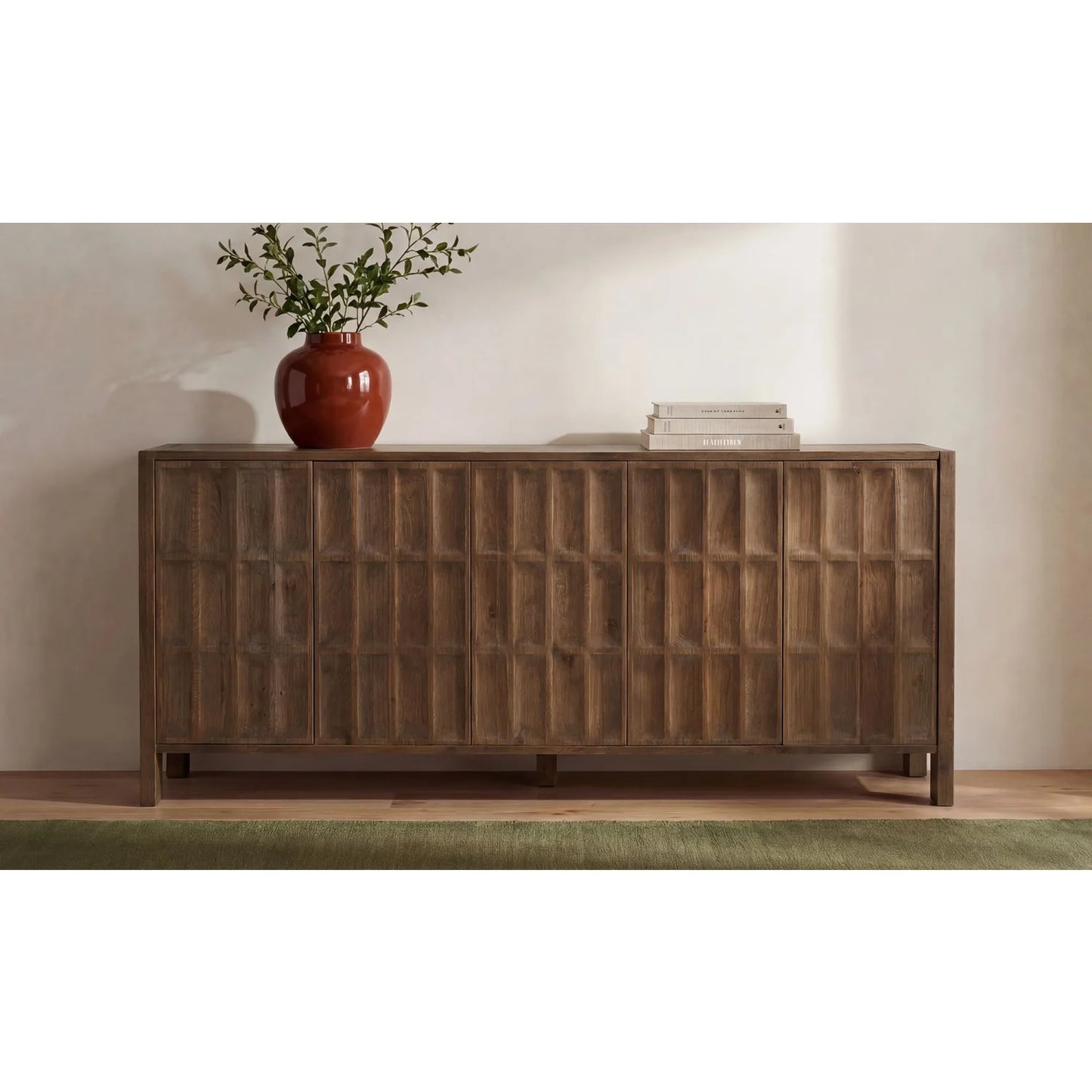 Luxury Carved Oak 5-Door Sideboard European Style for Villa