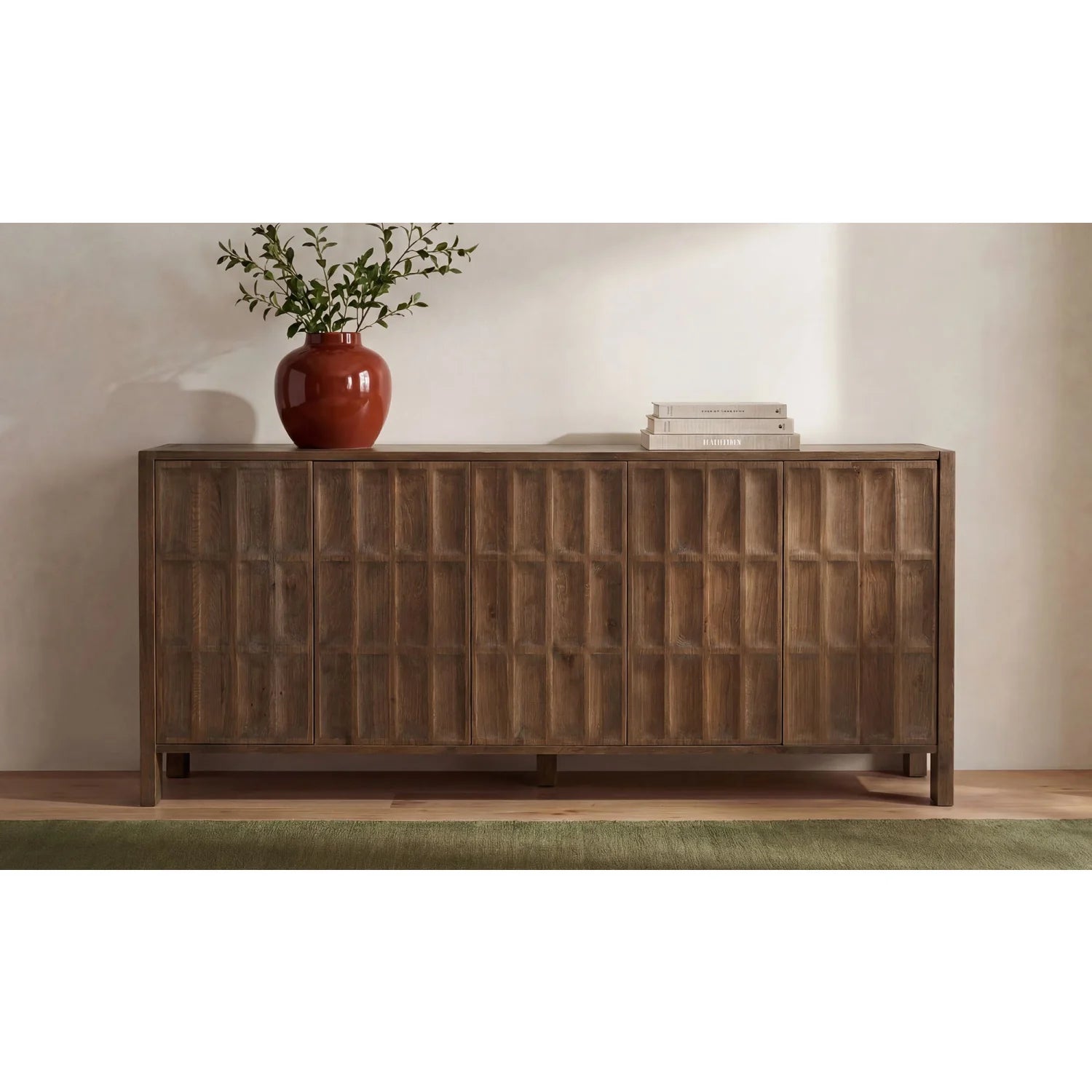 Luxury Carved Oak 5-Door Sideboard European Style for Villa
