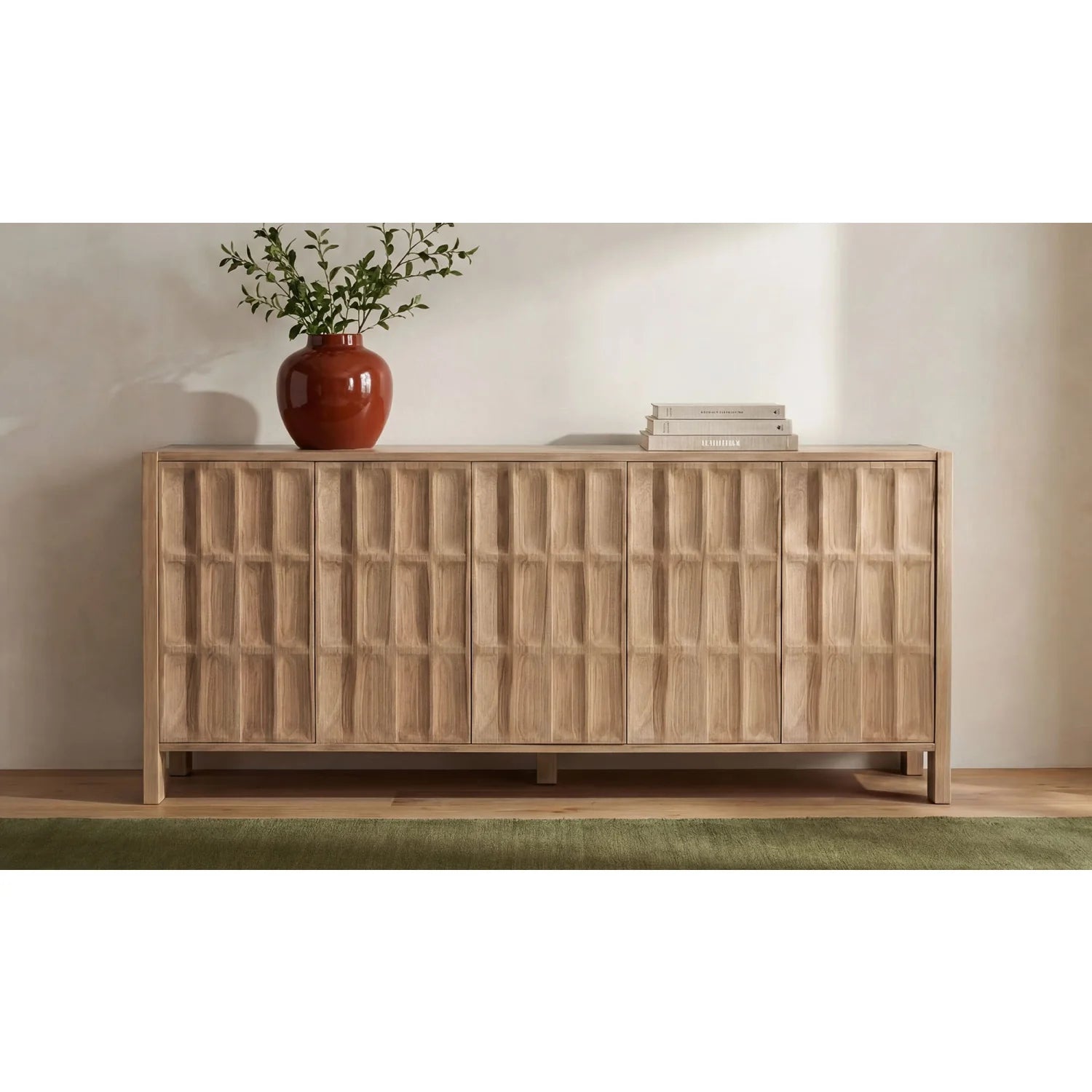 Luxury Carved Oak 5-Door Sideboard European Style for Villa