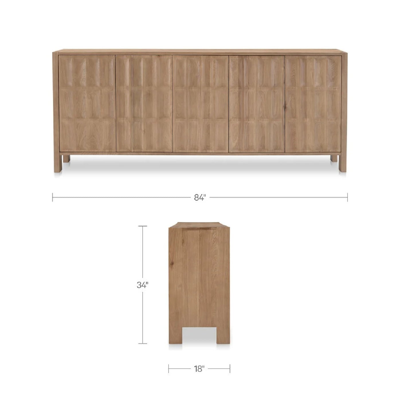 Luxury Carved Oak 5-Door Sideboard European Style for Villa
